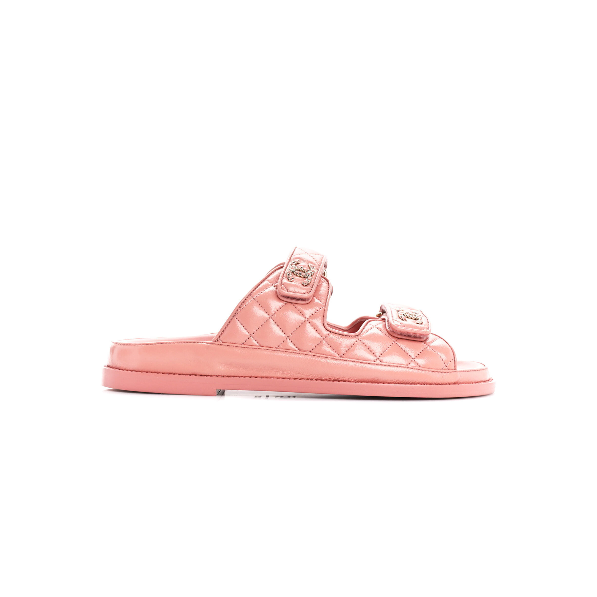 Ch**el lambskin quilted velcro dad chain cc slide sandals